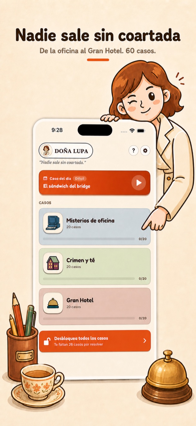 Casos detectivescos de Doña Lupa organizados por mundo y dificultad